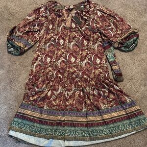 Current Air Maroon and Olive Paisley Dress